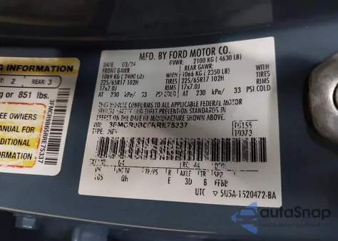 2024 Ford Bronco Sport z USA, uszkodzony, nr VIN 3FMTR9B65RRE75337